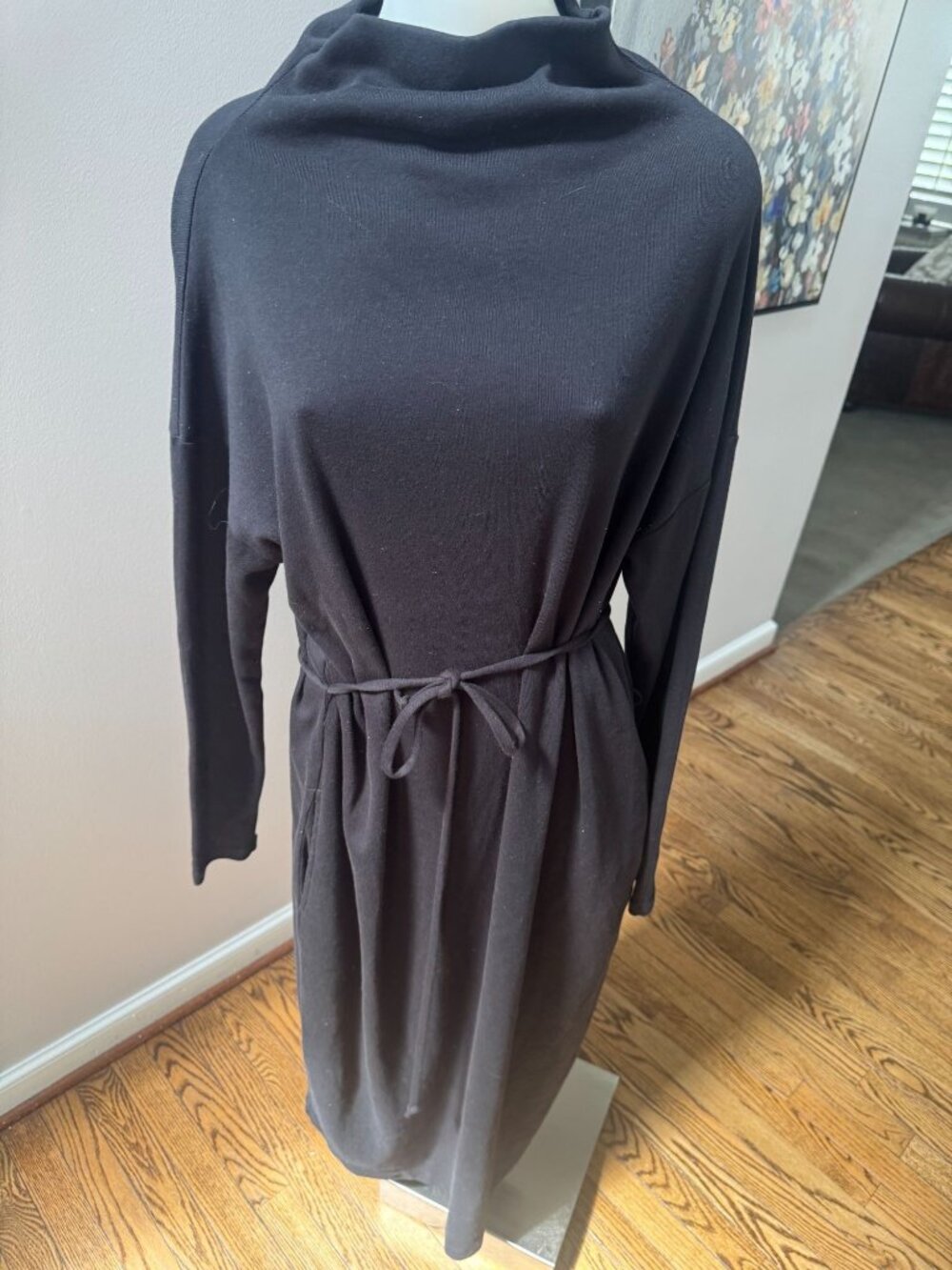 NWT GRP1 COZY HIGH NECK DRESS W/ POCKETS AND BELT BLACK SMALL